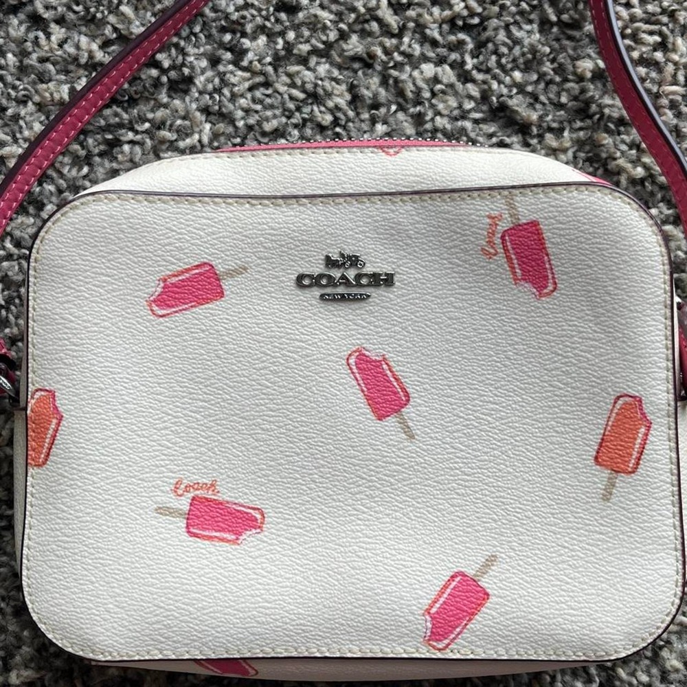 Coach Womens White Pink Popsicle Print Mini Camera Crossbody Bag C4222